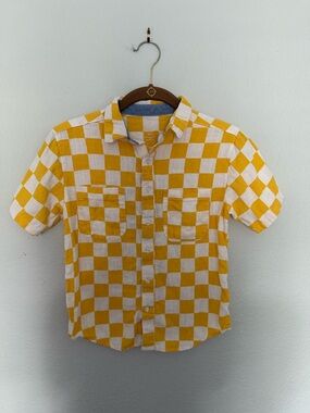 Wonder Nation Boys Linen Blend Yellow Check Button Down M 8